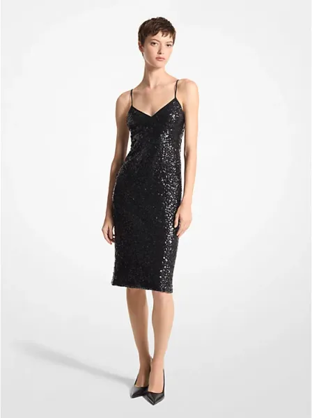 Michael Kors Hand-Embroidered Sequin Silk Georgette Slip Dress