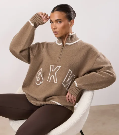 Women's Light Brown Restore Knit Zip Funnel Jumper