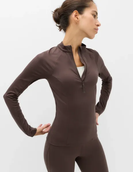 Goodmove Go Balance Mesh Panel Half Zip Running Top Dark Chocolate