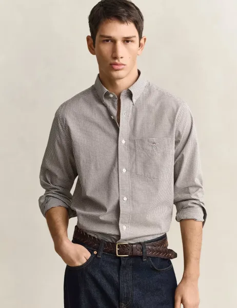 Gant Pure Cotton Poplin Gingham Oxford Shirt Taupe