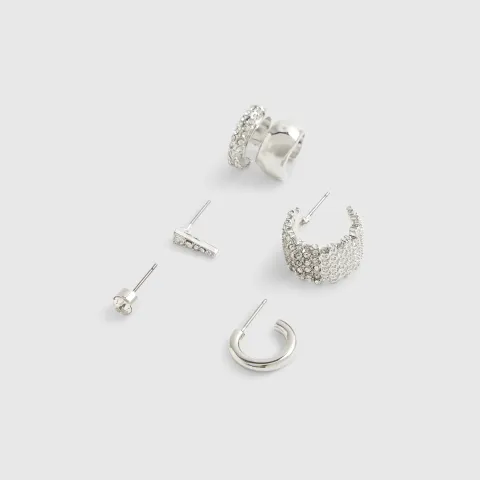 River Island Rhinestone Hoop And Cuff Earrings Set