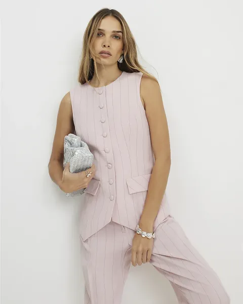 River Island Sleeveless Striped Longline Waistcoat