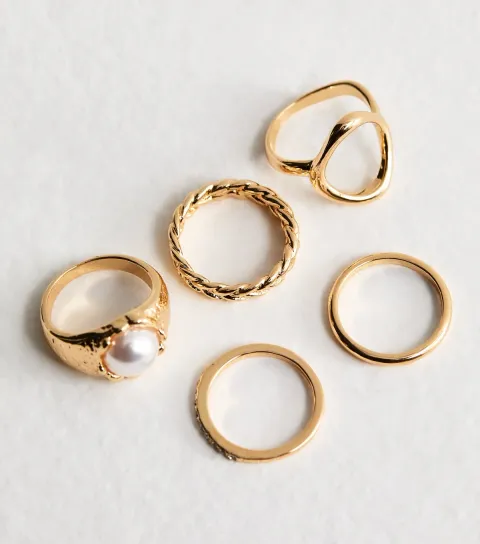 Pack of 5 Gold Tone Stacking Rings