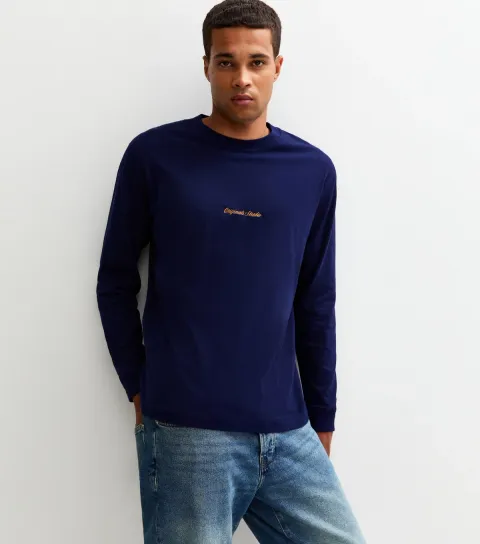 Men's Navy Logo Long Sleeve Crew Neck Top