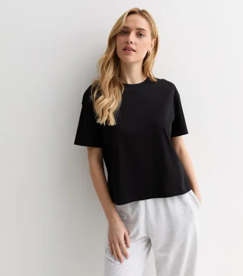 Women's Black Boxy Cotton T-Shirt