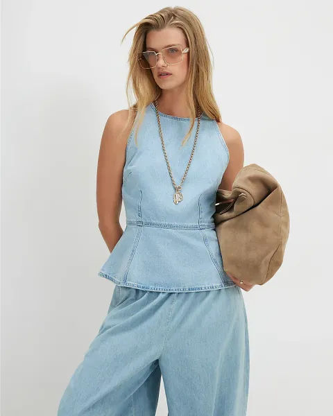 River Island Denim Fitted Waist Top