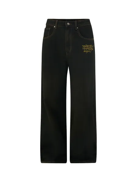 Men's Embroidered Dragon Relaxed Cotton Jeans