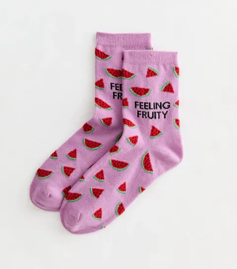 Bright Purple Watermelon Patterned Ankle Socks