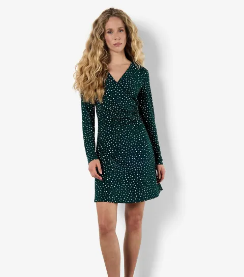 Women's Green Polka Dot Long Sleeve Mini Dress