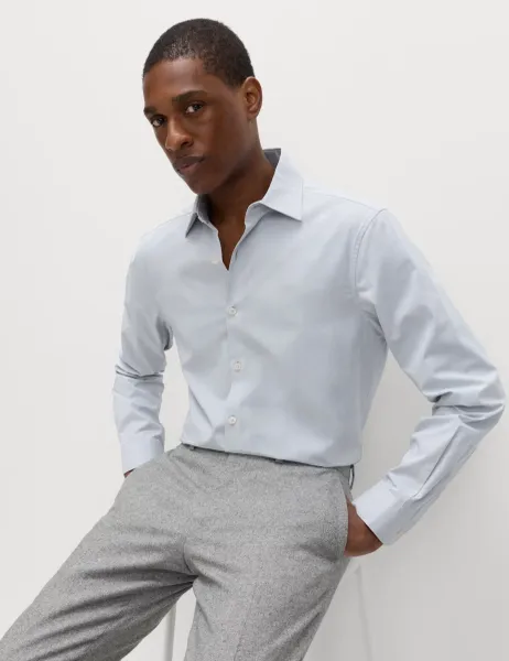 Marks & Spencer Regular Fit Pure Cotton Marl Shirt Grey Mix