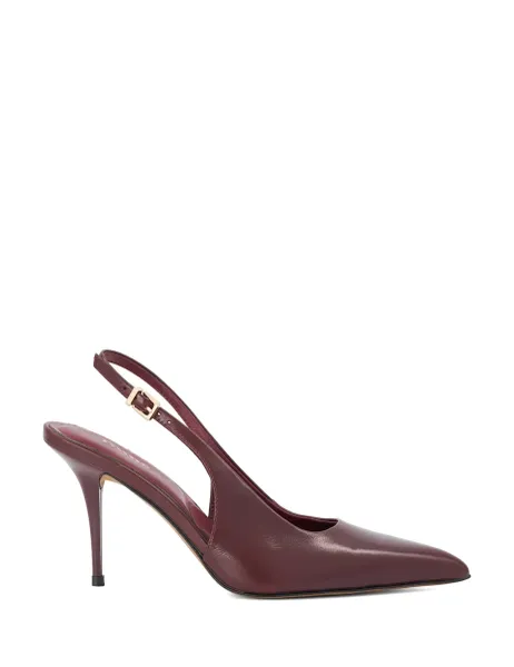 Leather Stiletto Heel Slingback Shoes Burgundy