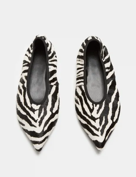 Marks & Spencer Leather Zebra Print Slip On Pointed Ballet Pumps Black Mix