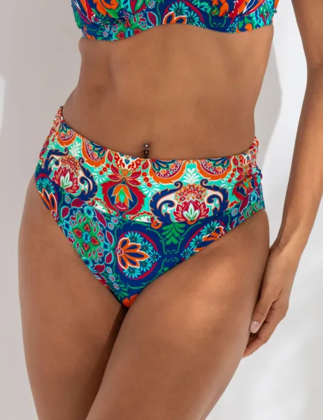 Pour Moi Venice Beach Printed Roll Top Bikini Bottoms Navy Mix