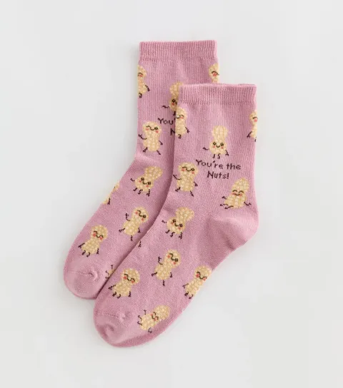 New Look Light Pink You're the Nuts Peanut Patterned Ankle Socks