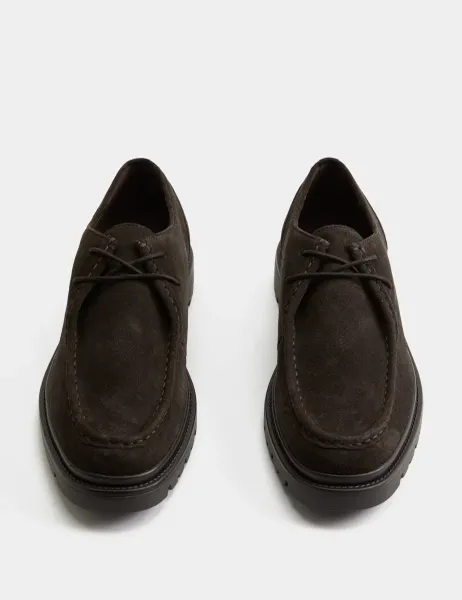 Marks & Spencer Suede Chunky Sole Apron Shoes Dark Brown