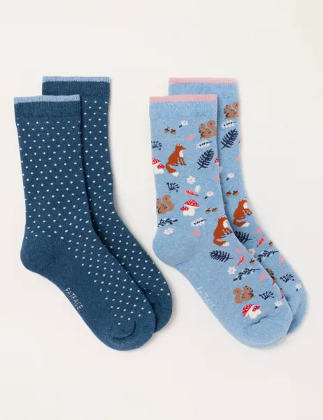 FatFace 2 Pack Woodland Welly Socks Blue Mix