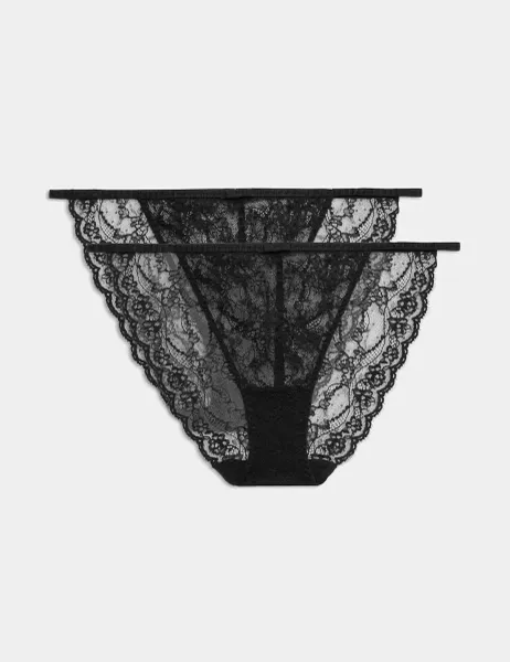 Marks & Spencer 2 Pack Ida Lace Tanga Bikini Knickers Black
