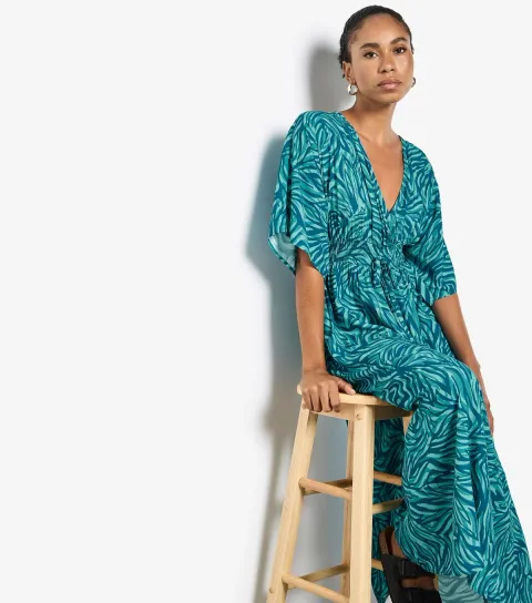 Women's Blue Zebra Print Kimono Dress
