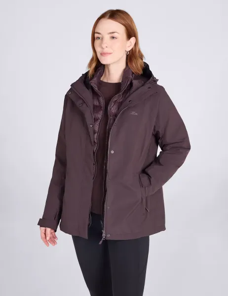 Mountain Warehouse Alaskan Waterproof 3 in 1 Hooded Jacket Dark Burgundy