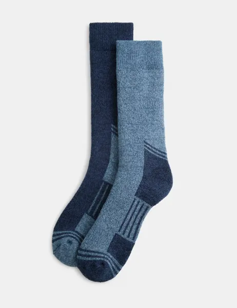 Marks & Spencer 2 Pack Freshfeet Heavyweight Work Socks Dark Blue Mix