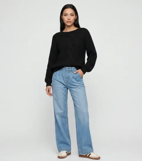 Gini London Women's Black Cable Knit Oversized Jumper