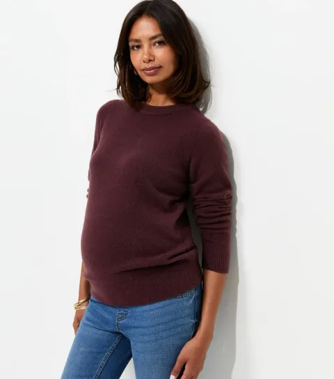 New Look Women's Maternity Dark Burgundy Knitted Set In Sleeve Crew Neck Jumper