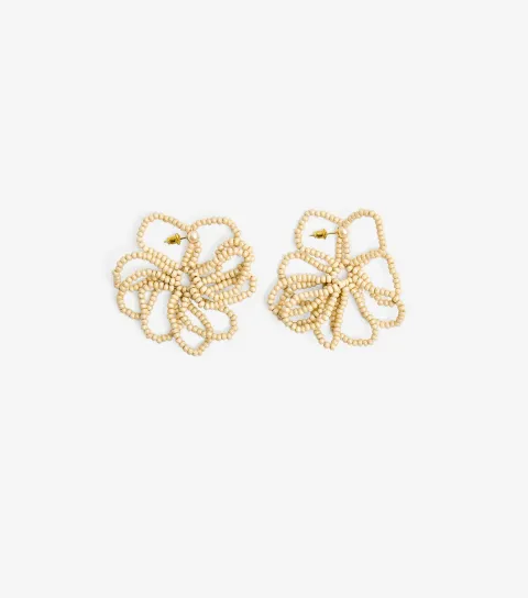 Camel Beaded Flower Stud Earrings