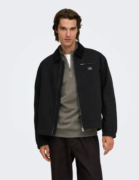 Only & Sons Canvas Harrington Jacket Black