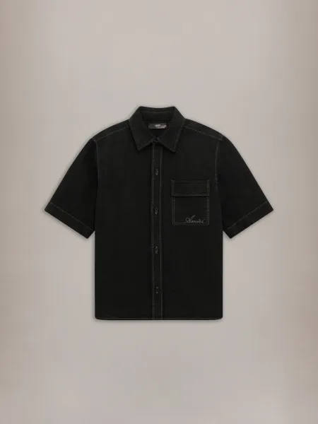 SCRIPT LINEN GD PKT SS SHIRT - Black