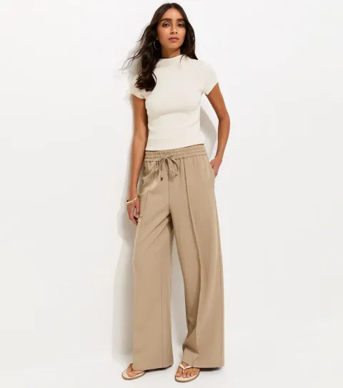 New Look Women's Camel Wide Leg Drawstring Trousers