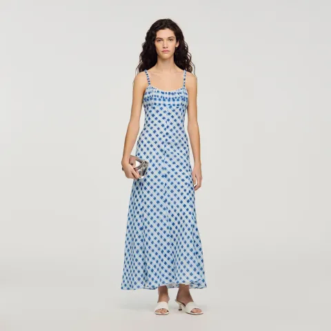 Gingham linen maxi dress