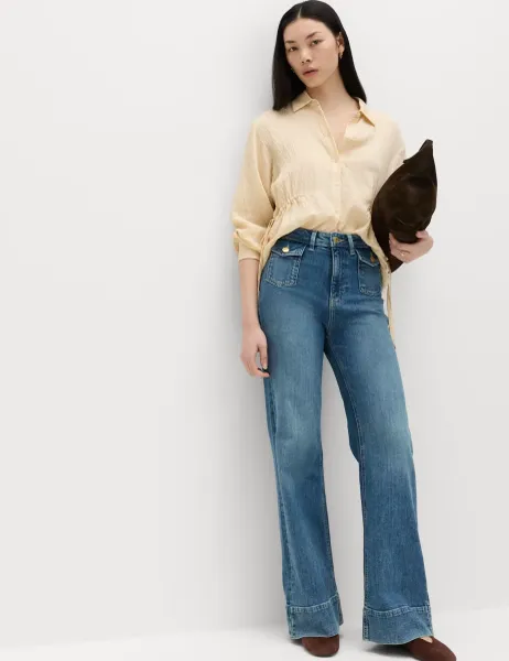 Marks & Spencer High Waisted Patch Pocket Flared Jeans Medium Indigo