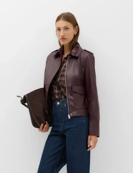 Marks & Spencer Faux Leather Harrington Jacket Cherry Red