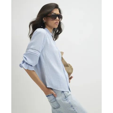 River Island Cotton Frill Sleeve Pintuck Blouse