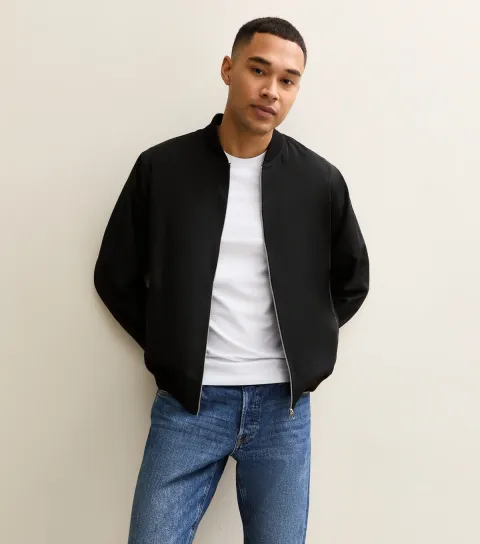 Men's Black Tech Fabric Bomber Jacket