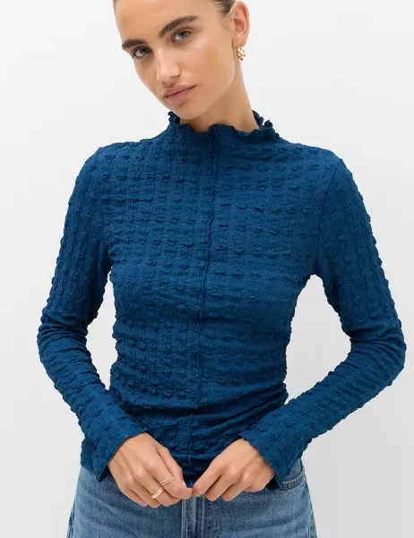Marks & Spencer Long Sleeve Funnel Neck Textured Top Petrol