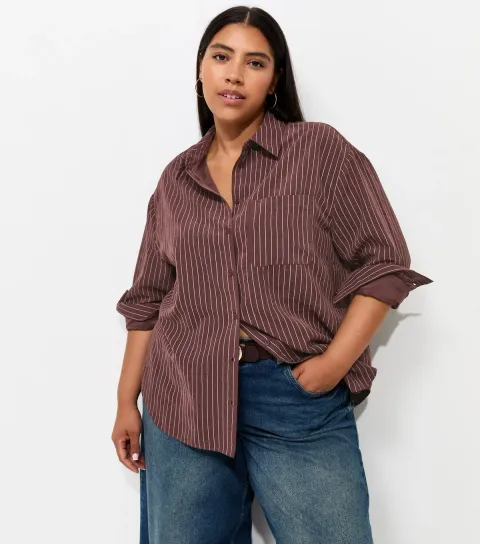 Women's Plus Size Red Striped Cupro Shirt Curves