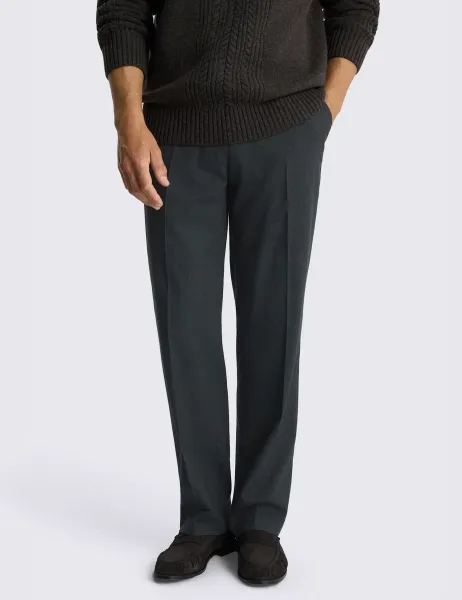 Moss Relaxed Fit Flannel Stretch Suit Trousers Charcoal