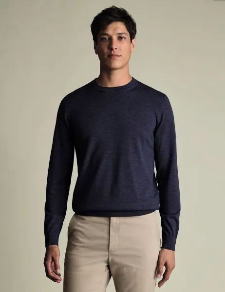 Charles Tyrwhitt Pure Merino Wool Crew Neck Jumper Dark Blue