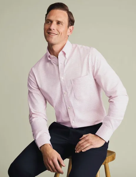 Charles Tyrwhitt Slim Fit Non Iron Cotton Rich Oxford Shirt Pink Mix