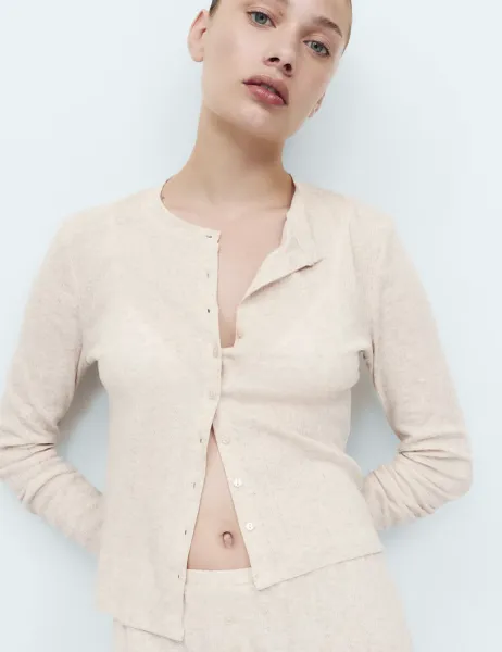 Marks & Spencer Cotton Blend Pointelle Lounge Cardigan Oatmeal