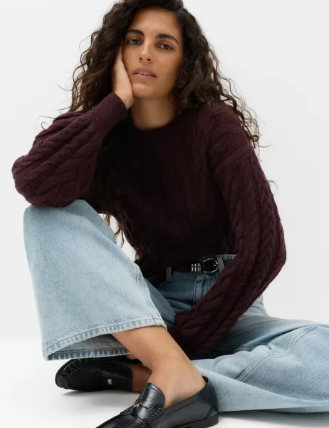 Marks & Spencer Cable Knit Crew Neck Slim Fit Jumper