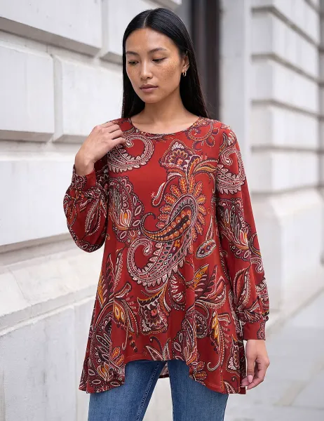 Roman Paisley Tunic Top Dark Orange