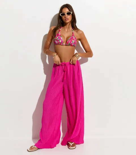 Women's Pink and Green Floral Triangle Bikini Top