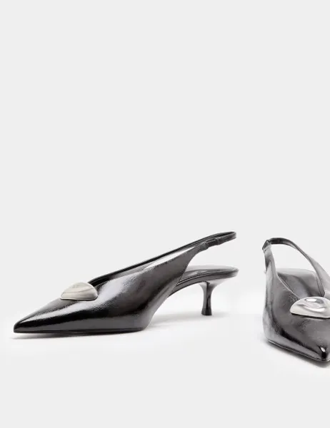 Marks & Spencer Hardware Trim Kitten Heel Slingback Shoes Black