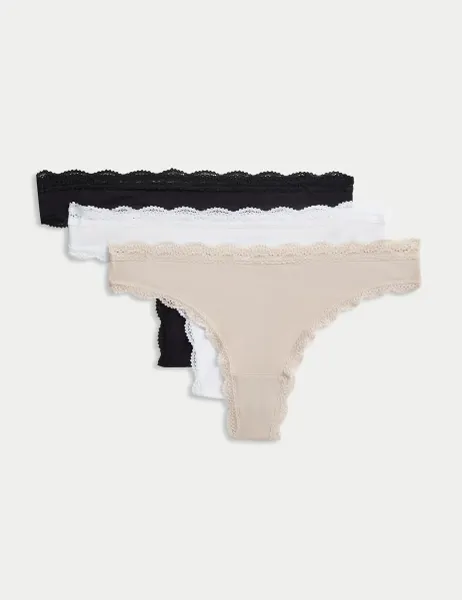 Marks & Spencer 3pk Cotton Rich Thongs Opaline Mix