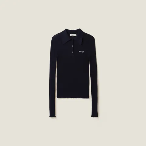 Cashmere and silk knit polo shirt