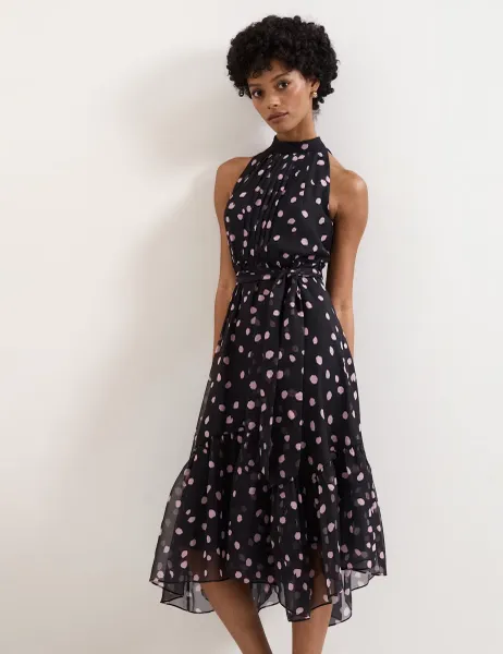 Phase Eight Polka Dot Halter Neck Midi Skater Dress