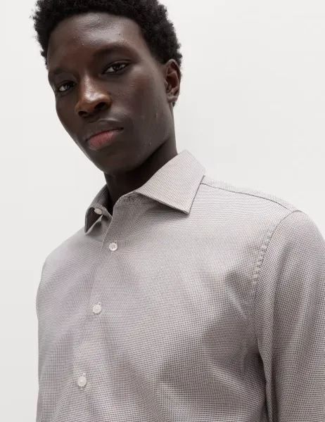 M&S SARTORIAL Luxury Cotton Easy Iron Slim Fit Textured Shirt Mocha