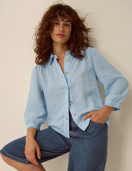 Monsoon Linen Blend Collared Shirt Blue